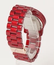 Michael Kors Runway Analog Chronograph Red Dial Red Steel Strap Watch for Women - MK7436