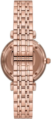 Emporio Armani Gianni T-Bar Crystals Silver Dial Rose Gold Steel Strap Watch For Women - AR11446