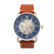 Fossil Commuter Automatic Skeleton Blue Dial Brown Leather Strap Watch for Men - ME3159