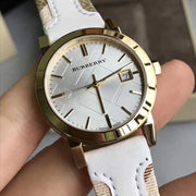 Burberry The City White Dial White Leather Strap Watch for Women - BU9015