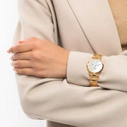 Daniel Wellington Iconic Link White Dial Rose Gold Steel Strap Watch For Women - DW00100211