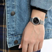 Guess Chelsea Crystals Black Dial Silver Mesh Bracelet Watch For Women  - W0647L5