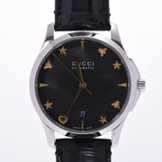 Gucci G Timeless Automatic Black Dial Black Leather Strap Watch For Women - YA126469