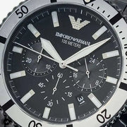 Emporio Armani Diver Chronograph Black Dial Black Steel Strap Watch For Men - AR80050