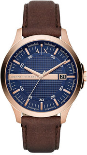 Armani Exchange Hampton Chronograph Blue Dial Brown Leather Strap Watch For Men - AX2172