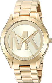 Michael Kors Slim Runway Analog Gold Dial Gold Steel Strap Watch For Women - MK3739