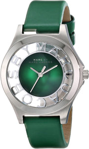 Marc Jacobs Henry Skeleton Green Dial Green Leather Strap Watch for Women - MBM1336