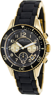Marc Jacobs Rock Chronograph Black Dial Black Silicone Strap Watch for Women - MBM2598