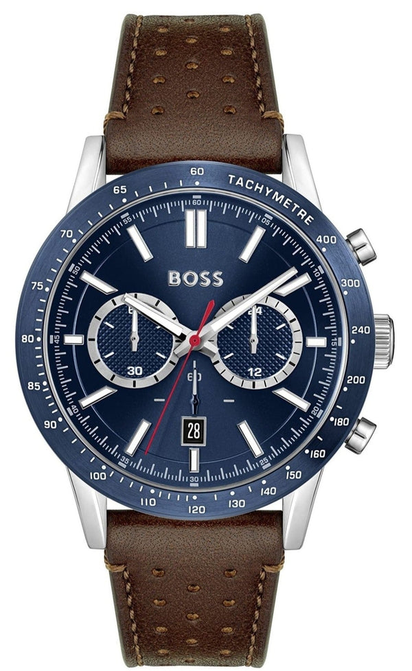 Hugo Boss Allure Chronograph Blue Dial Brown Leather Strap Watch for Men - 1513921