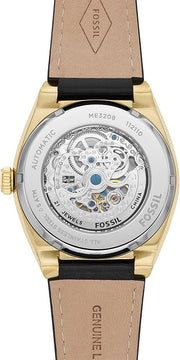 Fossil Everett Automatic Skeleton Black Dial Black Leather Strap Watch for Men - ME3208