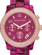 Michael Kors Runway Chronograph Red Dial Red Steel Strap Watch for Women - MK7425