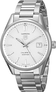 Tag Heuer Carrera Automatic Caliber 5 White Dial Silver Steel Strap Watch for Men - WAR211B.BA0782