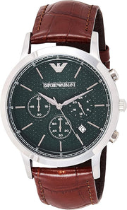 Emporio Armani Renato Chronograph Green Dial Brown Leather Strap Watch For Men - AR2493