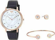 Emporio Armani Kappa Mother of Pearl Dial Black Leather Strap Watch For Women - AR80011
