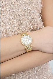 Guess Muse Crystals White Dial Rose Gold Steel Strap Watch For Women - W1008L2