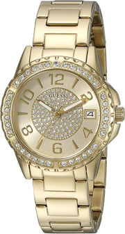 Guess Sassy Analog Quartz Gold Dial Gold Steel Strap Watch For Women - W0705L2