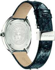 Versace Shadov Quartz Silver Dial Black Snake Leather Strap Watch for Women - VEBM00118
