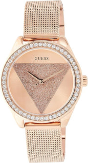 Guess Tri Glitz Quartz Diamonds Rose Gold Dial Rose Gold Mesh Bracelet Watch For Women - W1142L4