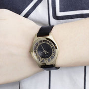 Marc Jacobs Henry Skeleton Black Dial Black Leather Strap Watch for Women - MBM1340