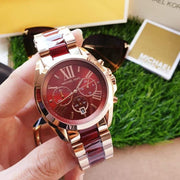 Michael Kors Bradshaw Burgundy Dial Two Tone Steel Strap Watch for Women - MK6270
