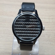 Marc Jacobs Lidia Stripe Glitz Black Dial Black Leather Strap Watch for Women - MBM1166