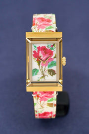 Gucci G-Frame Floral Mother of Pearl Dial White Leather Strap Watch For Women - YA147406