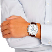 Hugo Boss Navigator Chronograph White Dial Brown Leather Strap Watch for Men - 1513495
