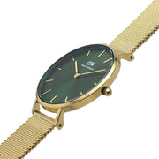 Daniel Wellington Petite Emerald Green Dial Gold Mesh Strap Watch For Women - DW00100480