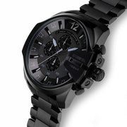 Diesel Mega Chief Chronograph Black Dial Black Steel Strap Watch For Men - DZ4355