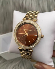 Michael Kors Darci Amber Dial Gold Steel Strap Watch for Women - MK3408