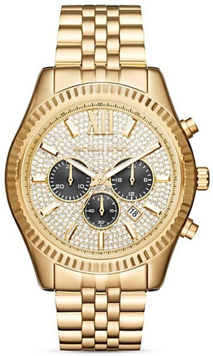 Michael Kors Lexington Crystals Gold Dial Gold Steel Strap Watch for Men - MK8494