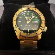 Seiko 5 Sports HUF Limited Edition Green Dial Gold Steel Strap Watch For Men - SRPJ20