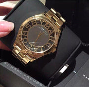Marc Jacobs Henry Transparent Gold Dial Gold Steel Strap Watch for Women - MBM3206