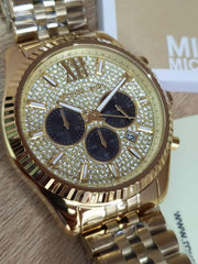 Michael Kors Lexington Crystals Gold Dial Gold Steel Strap Watch for Men - MK8494