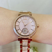 Michael Kors Abbey Three-Hand Analog Crystals Rose Gold Dial Rose Gold Steel Strap Watch for Women - MK4617