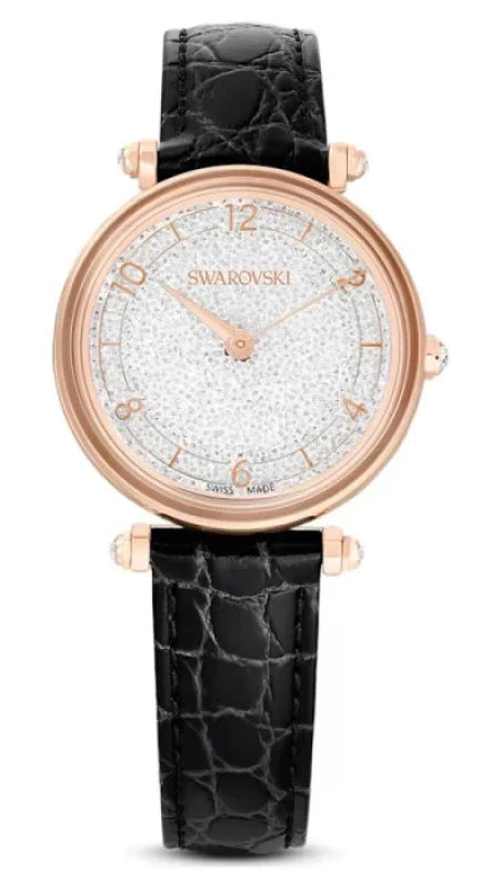 Swarovski Crystalline Wonder Silver Dial Black Leather Strap Watch for Women - 5653359