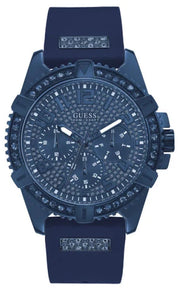 Guess Frontier Crystals Blue Dial Blue Silicon Strap Watch For Men - W1132G4