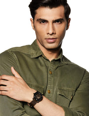 Fossil Commuter Automatic Black Dial Brown Leather Strap Watch for Men - ME3158