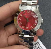 Marc Jacobs Amy Red Dial Silver Steel Strap Watch for Women - MBM3333