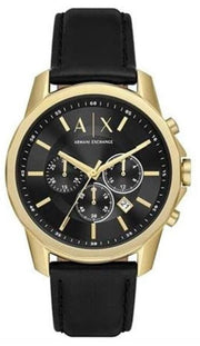Armani Exchange Outerbanks Chronograph Black Dial Black Leather Strap Watch For Men - AX7133