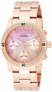 Guess Confetti Pink Dial Rose Gold Steel Strap Watch For Women - W0774L3