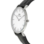 Daniel Wellington Classic Sheffield White Dial Black Leather Strap Watch For Women - DW00100053