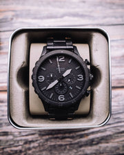 Fossil Nate Chronograph Black Dial Black Steel Strap Watch for Men - JR1401