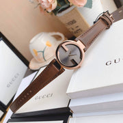 Gucci G Interlocking Brown Dial Brown Leather Strap Watch For Women - YA133504