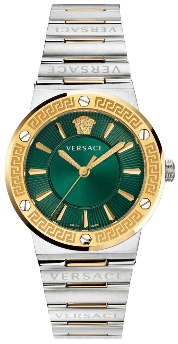Versace Greca Green Dial Silver Steel Strap Watch for Men - VEVI00420