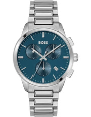 Hugo Boss Dapper Chronograph Blue Dial Silver Steel Strap Watch For Men - 1513927