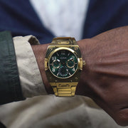Guess Trend Analog Green Dial Gold Steel Strap Watch For Men - GW0624G2