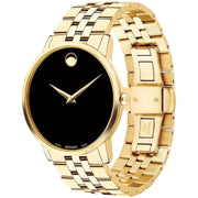 Movado Museum Classic Quartz Black Dial Gold Steel Strap Watch for Men - 0607203