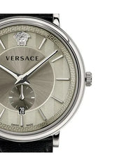 Versace V-Circle Black Manifesto Courage Quartz Silver Dial Black Leather Strap Watch for Men - VBQ080017