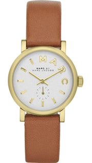 Marc Jacobs Baker White Dial Brown Leather Strap Watch for Women - MBM1317
